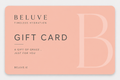 Beluvé gift card with brand name and description on a blush background